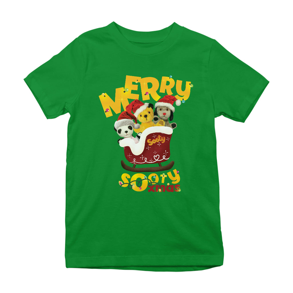 Merry Sooty Xmas Christmas Sleigh Kids T-Shirt-Sooty's Shop