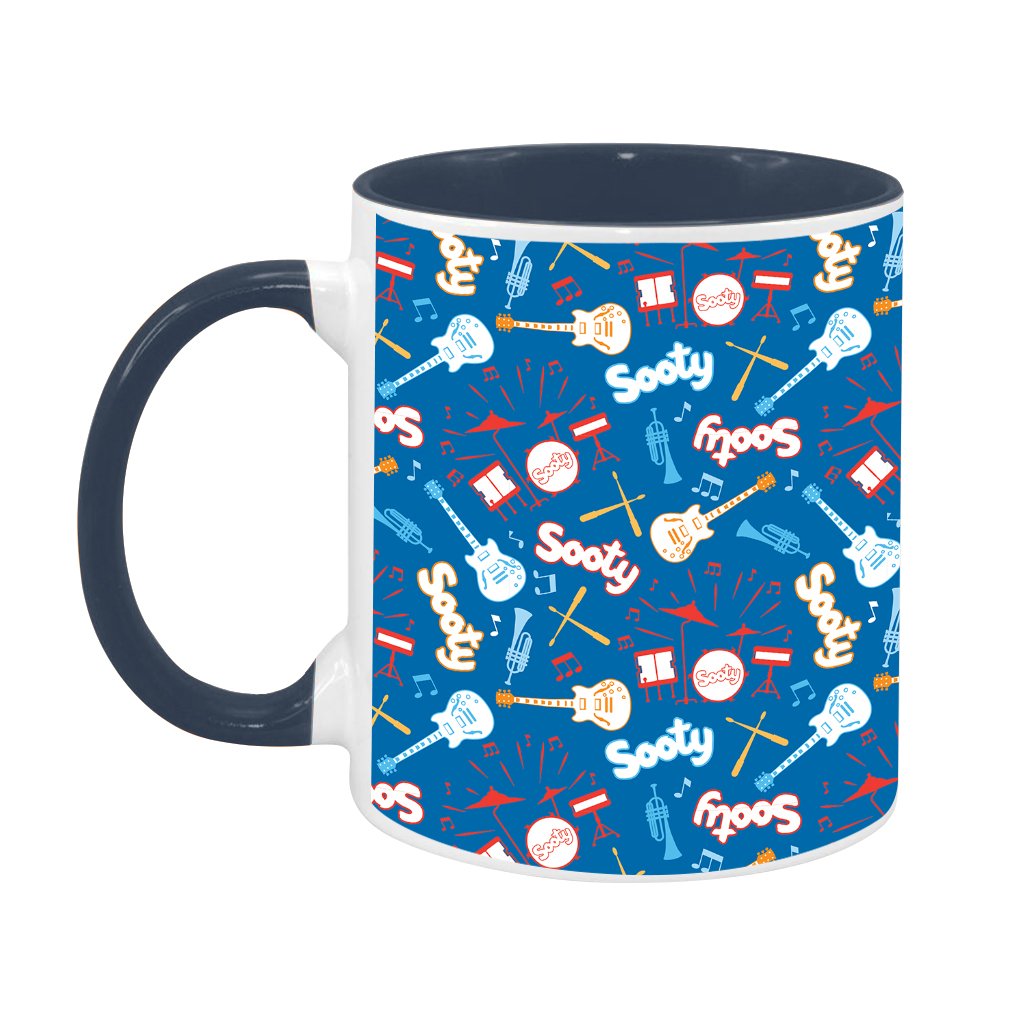 Sooty Rock n Roll Blue Print Pattern Two Colour Mug