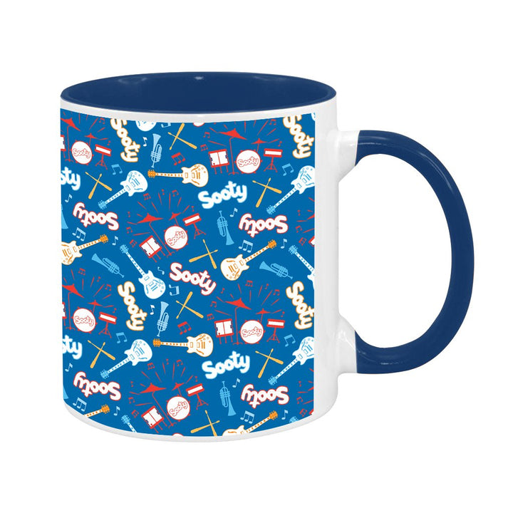 Sooty Rock n Roll Blue Print Pattern Two Colour Mug