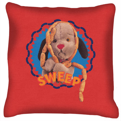 Sooty Sweep's Sausages Yellow Text Print Cushion