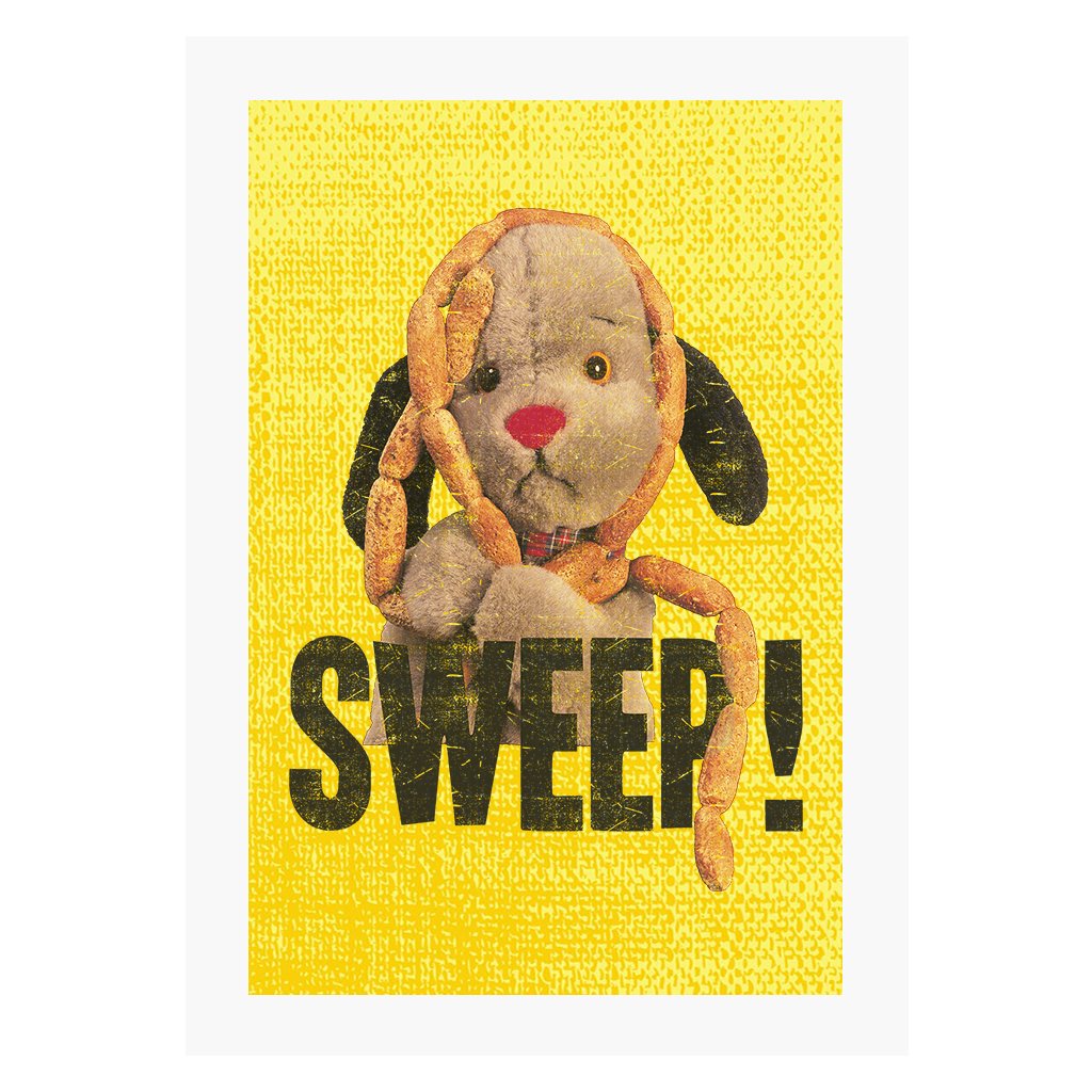 Sooty Sweep's Sausages A4 Black Text Print