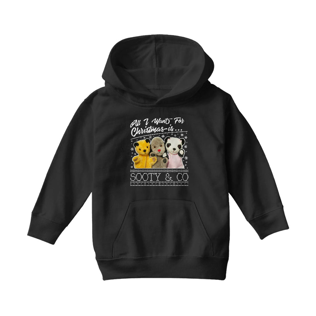 Sooty Christmas All I Want For Christmas Is Sooty And Co Kids Hooded Sweatshirt