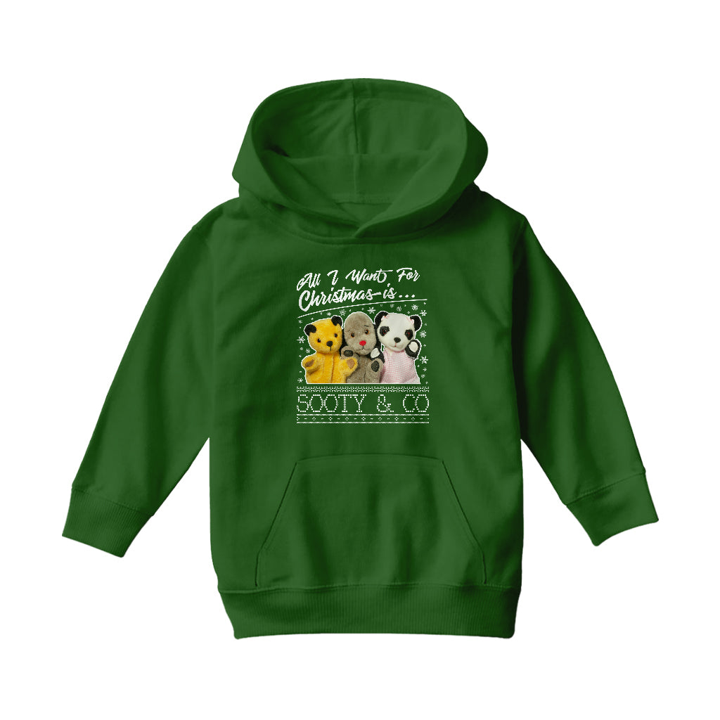 Sooty Christmas All I Want For Christmas Is Sooty And Co Kids Hooded Sweatshirt