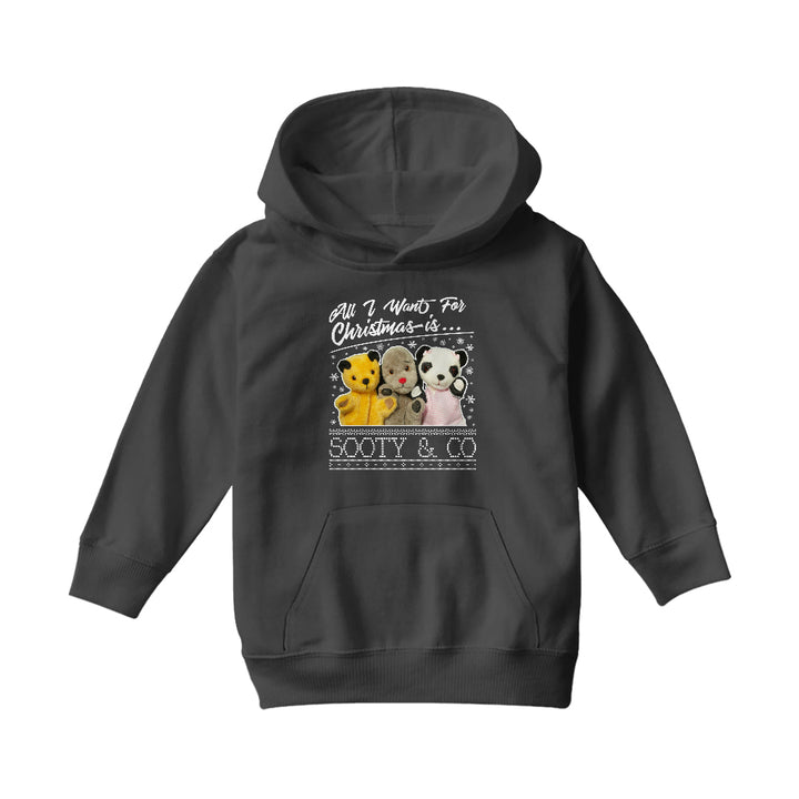 Sooty Christmas All I Want For Christmas Is Sooty And Co Kids Hooded Sweatshirt