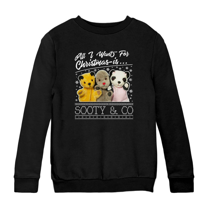 Sooty Christmas All I Want For Christmas Is Sooty And Co Kids Sweatshirt