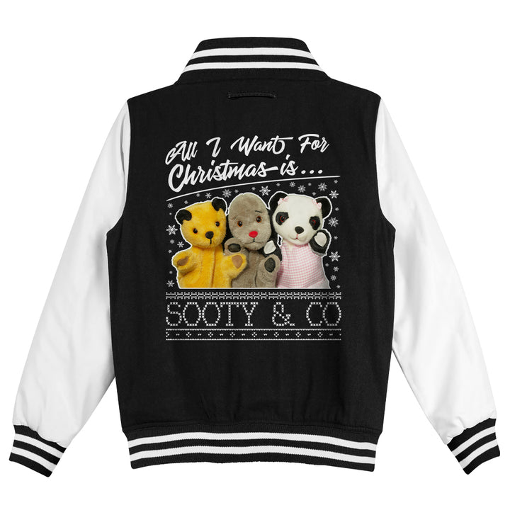 Sooty Christmas All I Want For Christmas Is Sooty And Co Kids Varsity Jacket