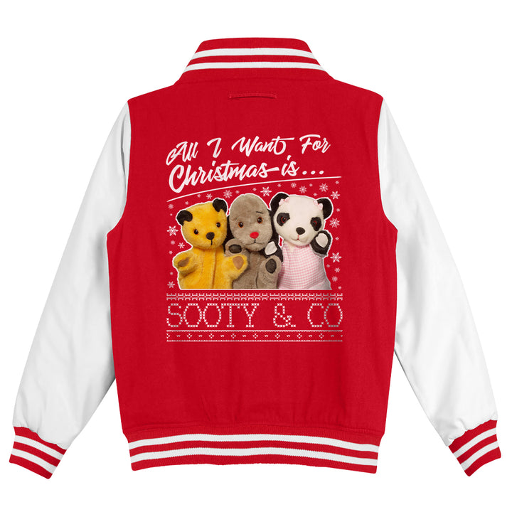 Sooty Christmas All I Want For Christmas Is Sooty And Co Kids Varsity Jacket