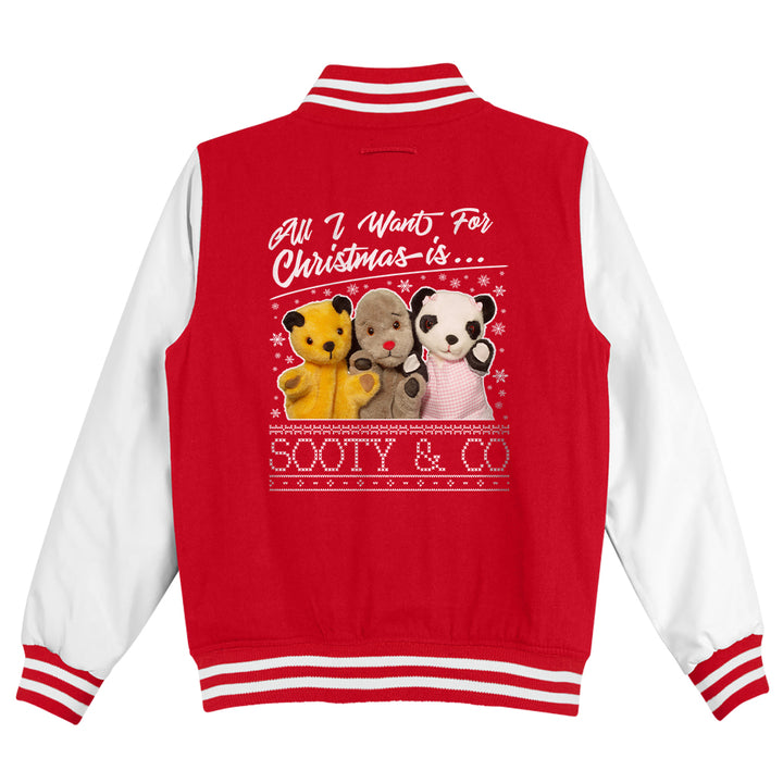 Sooty Christmas All I Want For Christmas Is Sooty And Co Men's Varsity Jacket