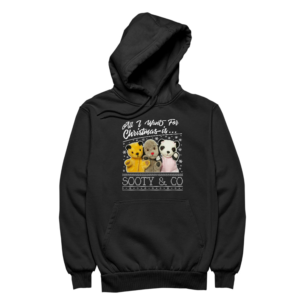 Sooty Christmas All I Want For Christmas Is Sooty And Co Women's Hooded Sweatshirt