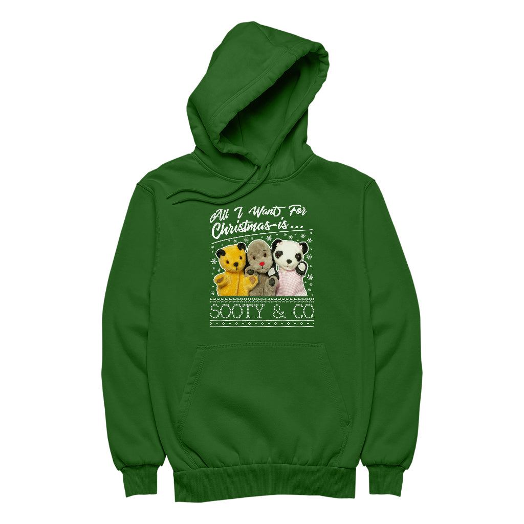 Sooty Christmas All I Want For Christmas Is Sooty And Co Women's Hooded Sweatshirt