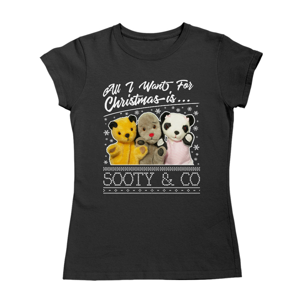 Sooty Christmas All I Want For Christmas Is Sooty And Co Women's T-Shirt