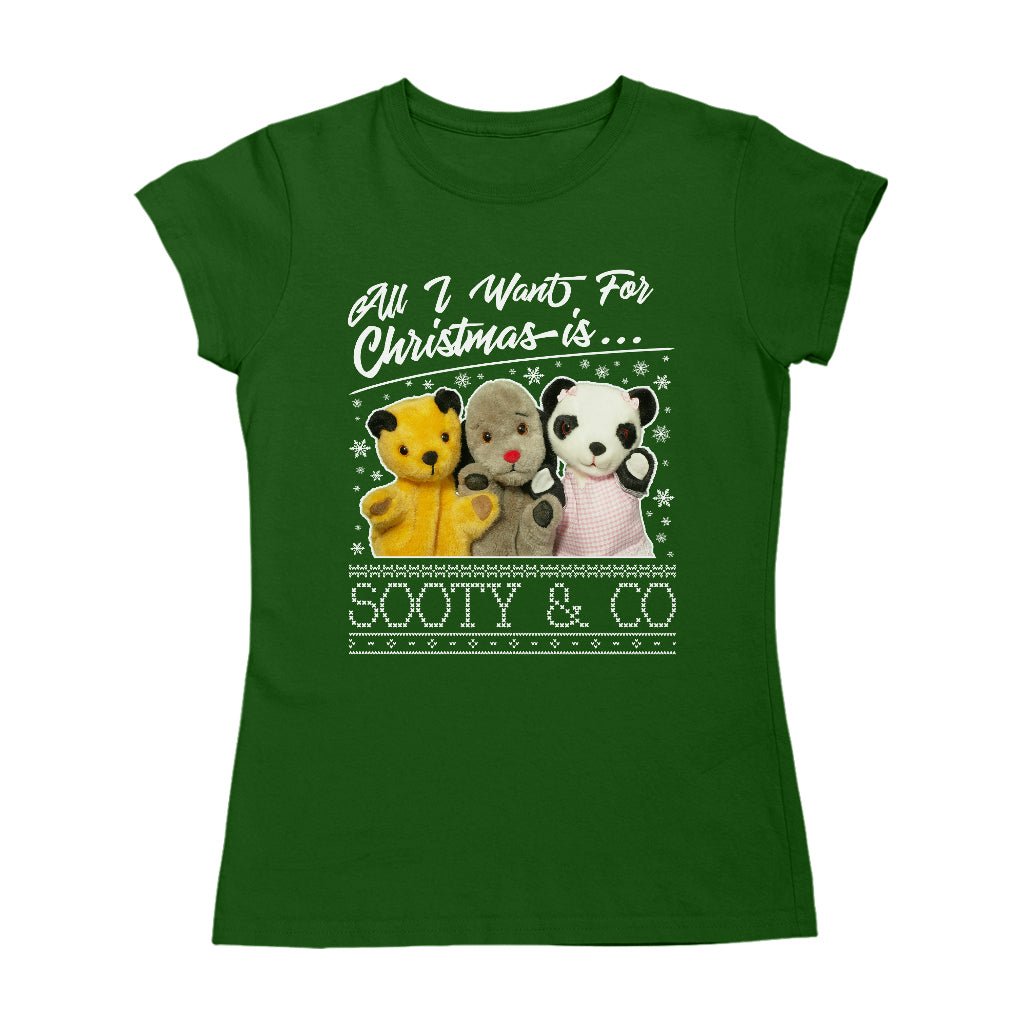 Sooty Christmas All I Want For Christmas Is Sooty And Co Women's T-Shirt
