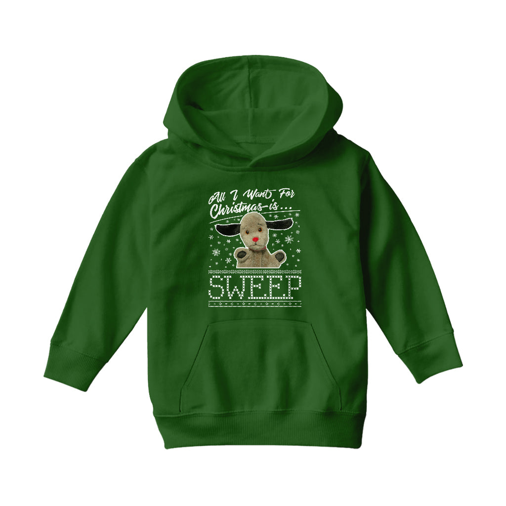 Sooty Christmas All I Want For Christmas Is Sweep Kids Hooded Sweatshirt