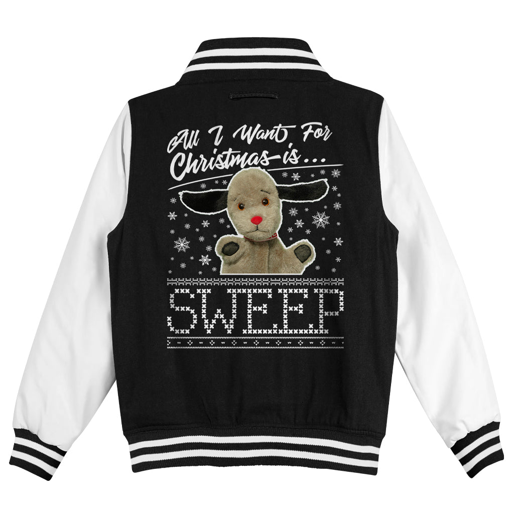 Sooty Christmas All I Want For Christmas Is Sweep Kids Varsity Jacket