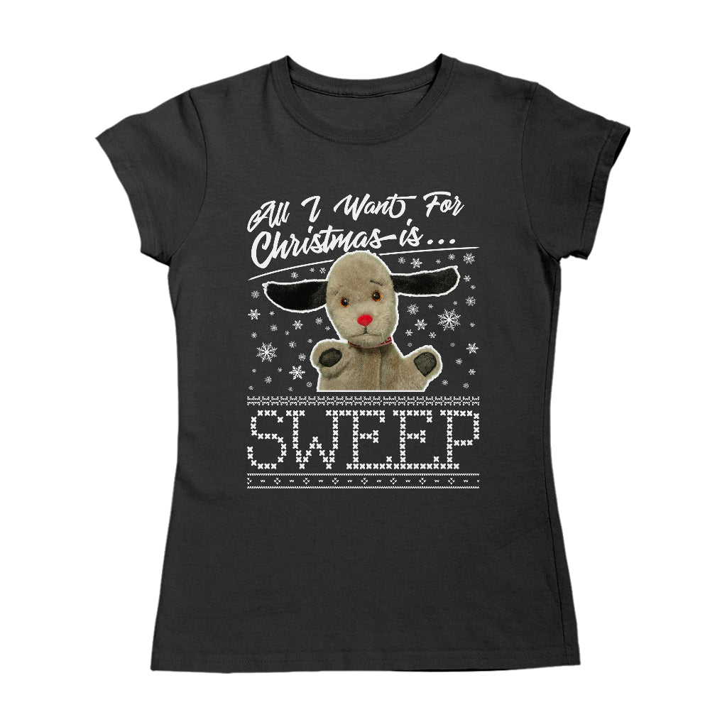 Sooty Christmas All I Want For Christmas Is Sweep Women's T-Shirt