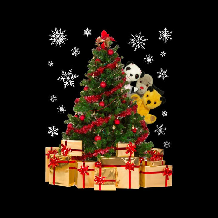 Sooty Christmas Characters Peeking Around Xmas Tree Women's T-Shirt
