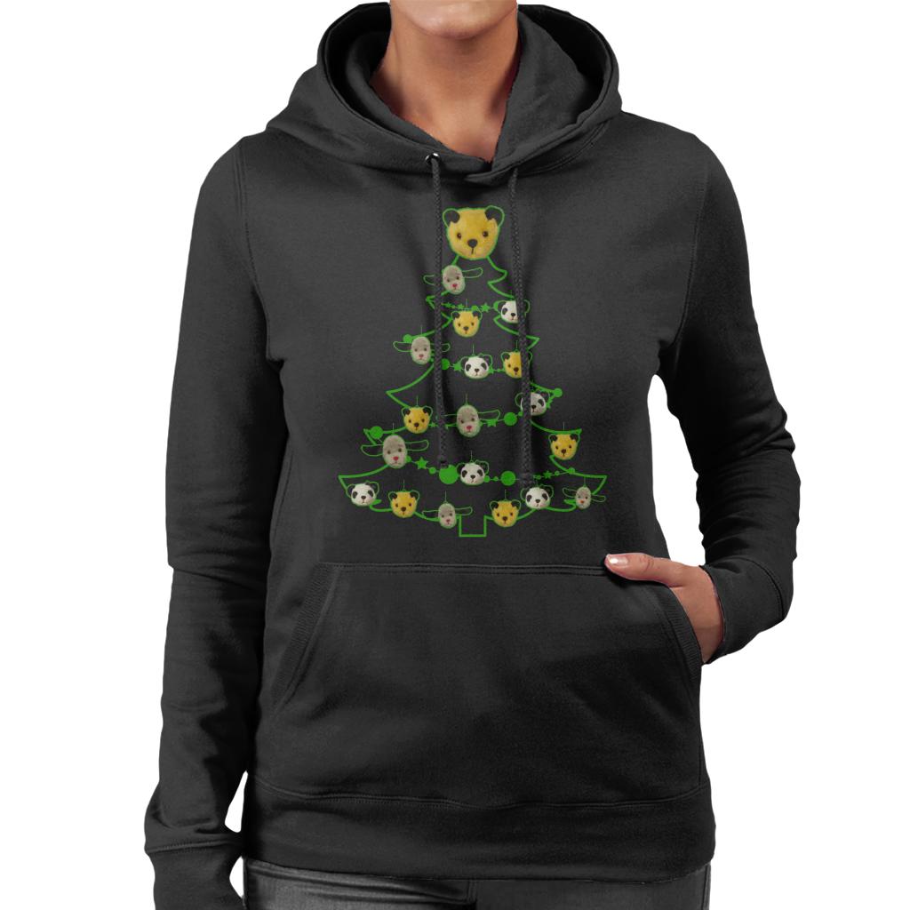 Sooty Christmas Tree Green Silhouette Women's Hooded Sweatshirt-Sooty's Shop
