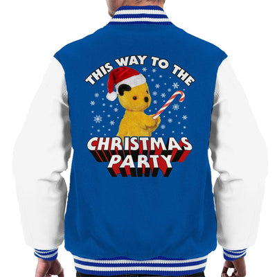 Sooty Christmas This Way To The Christmas Party Men's Varsity Jacket-Sooty's Shop