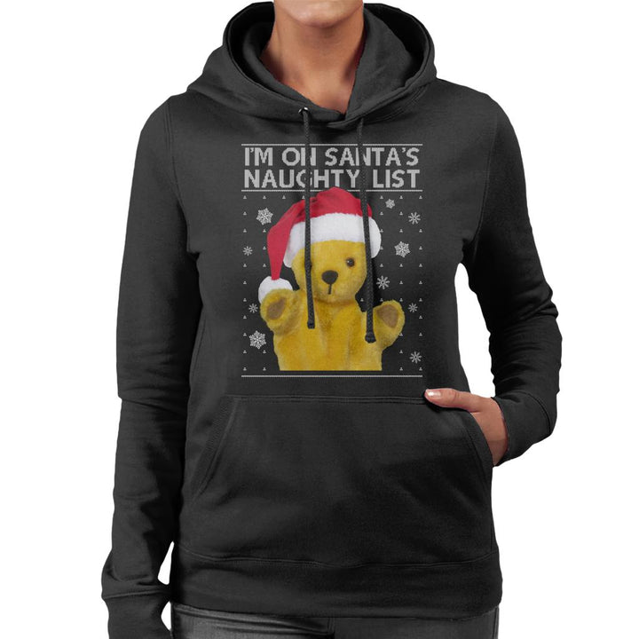 Sooty Christmas Im On Santas Naughty List Women's Hooded Sweatshirt-Sooty's Shop