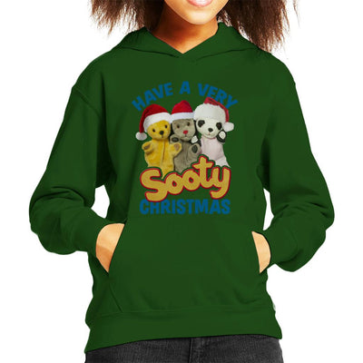 Sooty Christmas Have A Very Sooty Christmas Blue Text Kid's Hooded Sweatshirt-Sooty's Shop