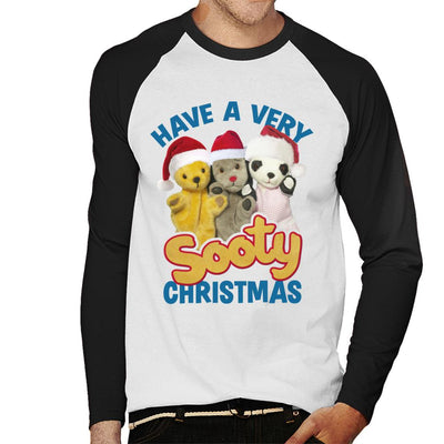 Sooty Christmas Have A Very Sooty Christmas Blue Text Men's Baseball Long Sleeved T-Shirt-Sooty's Shop