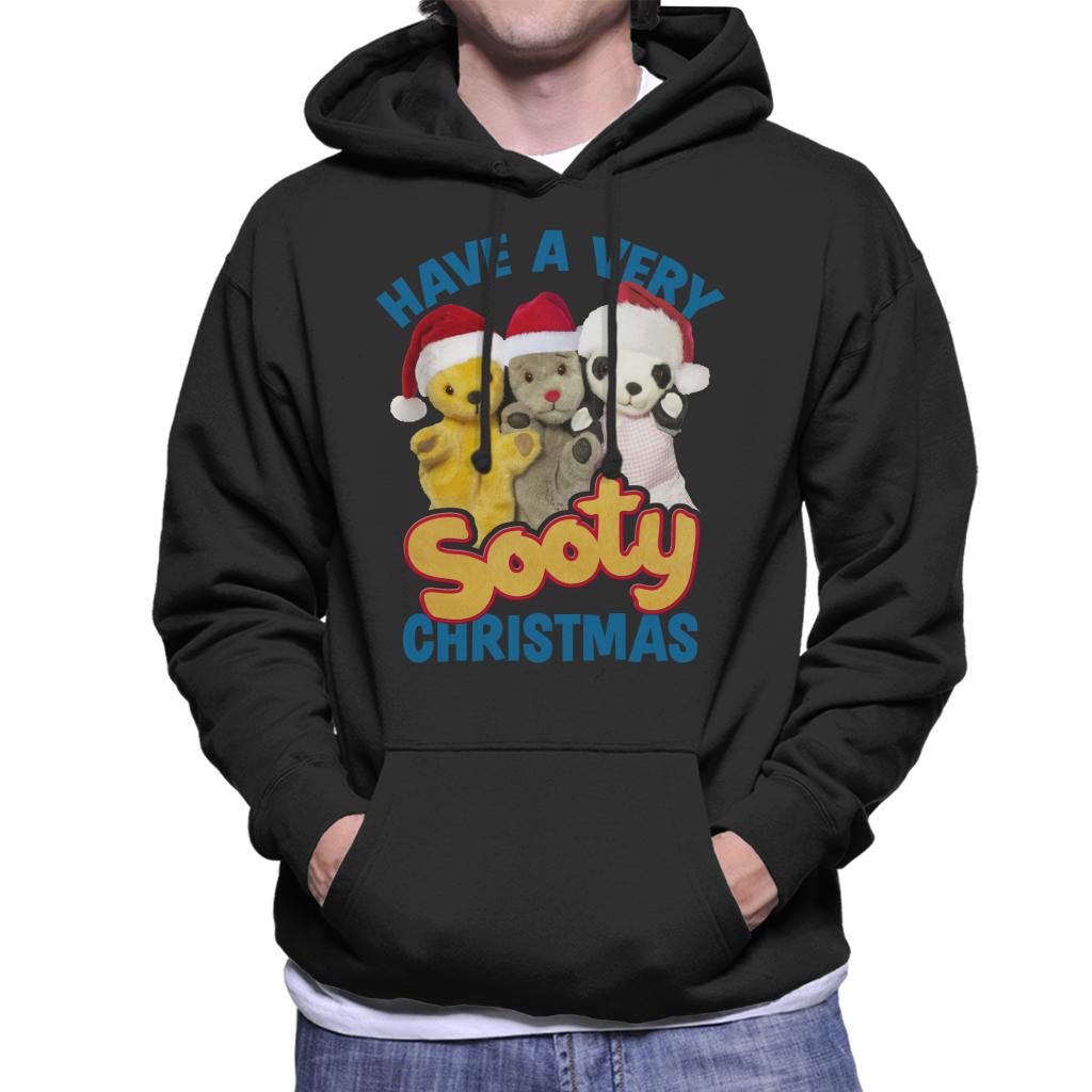 Sooty Christmas Have A Very Sooty Christmas Blue Text Men's Hooded Sweatshirt-Sooty's Shop