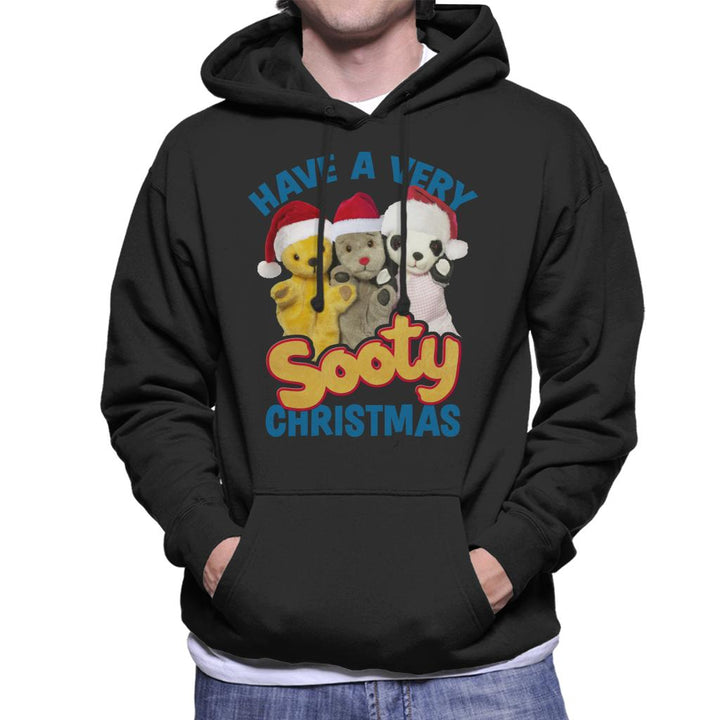 Sooty Christmas Have A Very Sooty Christmas Blue Text Men's Hooded Sweatshirt-Sooty's Shop