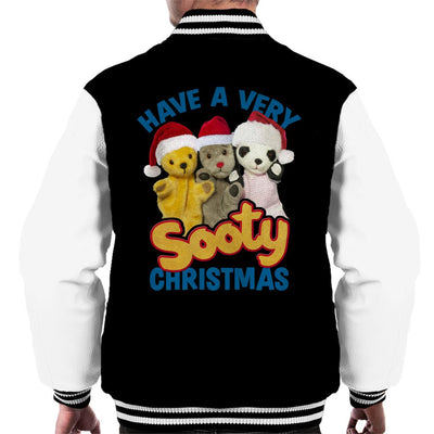 Sooty Christmas Have A Very Sooty Christmas Blue Text Men's Varsity Jacket-Sooty's Shop