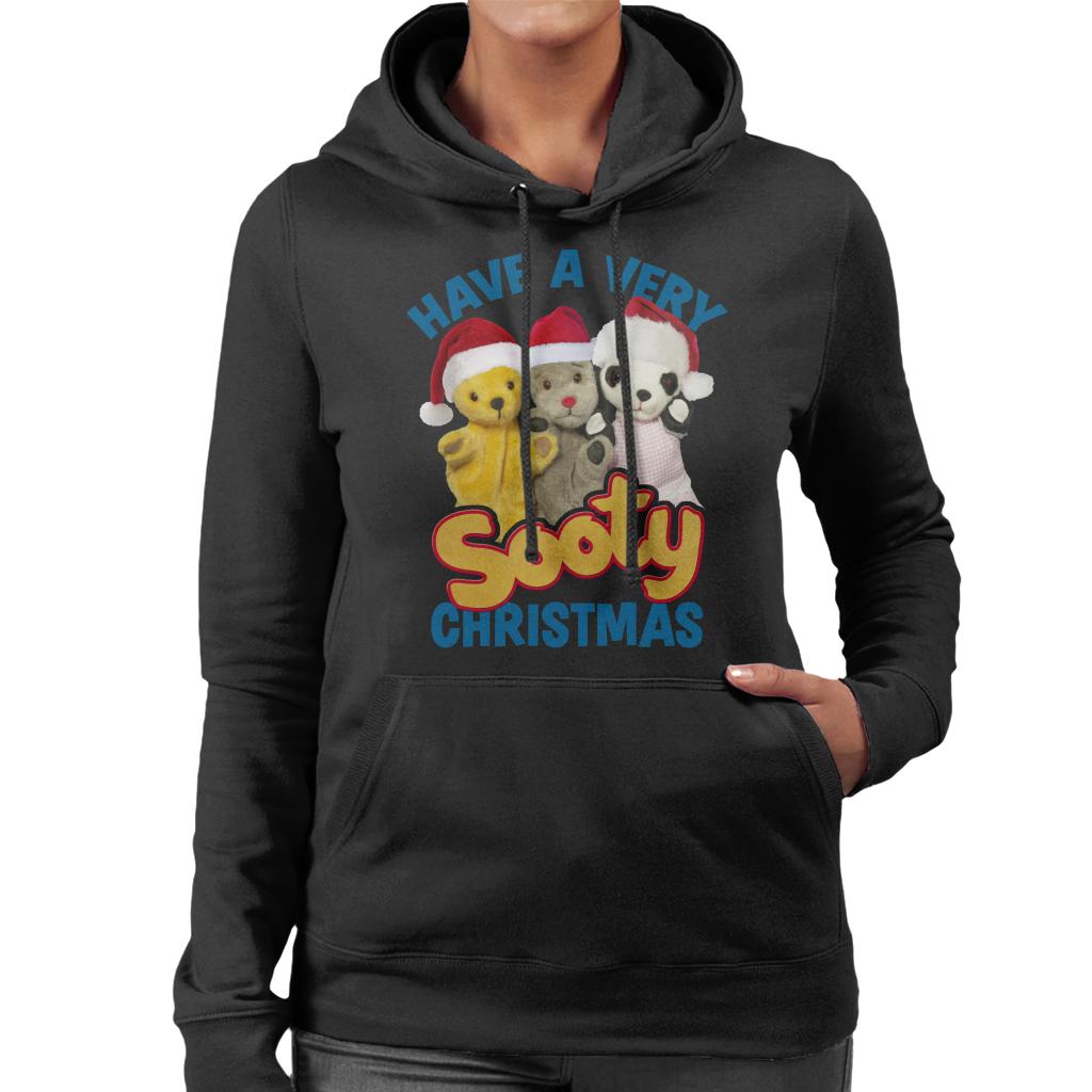 Sooty Christmas Have A Very Sooty Christmas Blue Text Women's Hooded Sweatshirt-Sooty's Shop