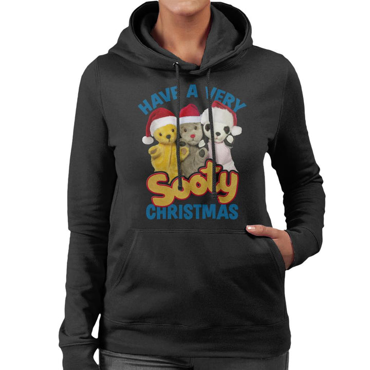 Sooty Christmas Have A Very Sooty Christmas Blue Text Women's Hooded Sweatshirt-Sooty's Shop