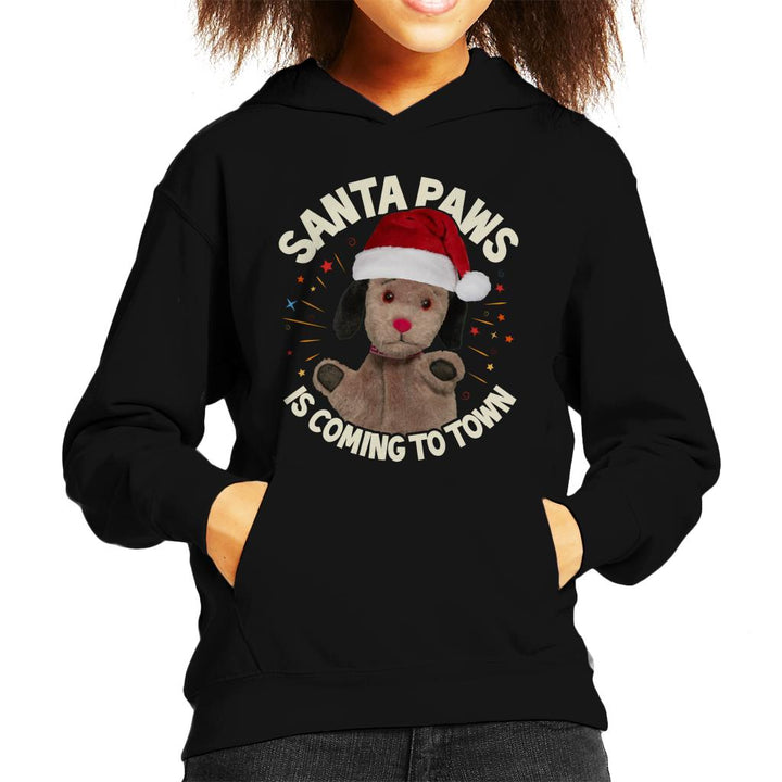 Sooty Christmas Sweep Santa Paws Is Coming To Town Kid's Hooded Sweatshirt-Sooty's Shop
