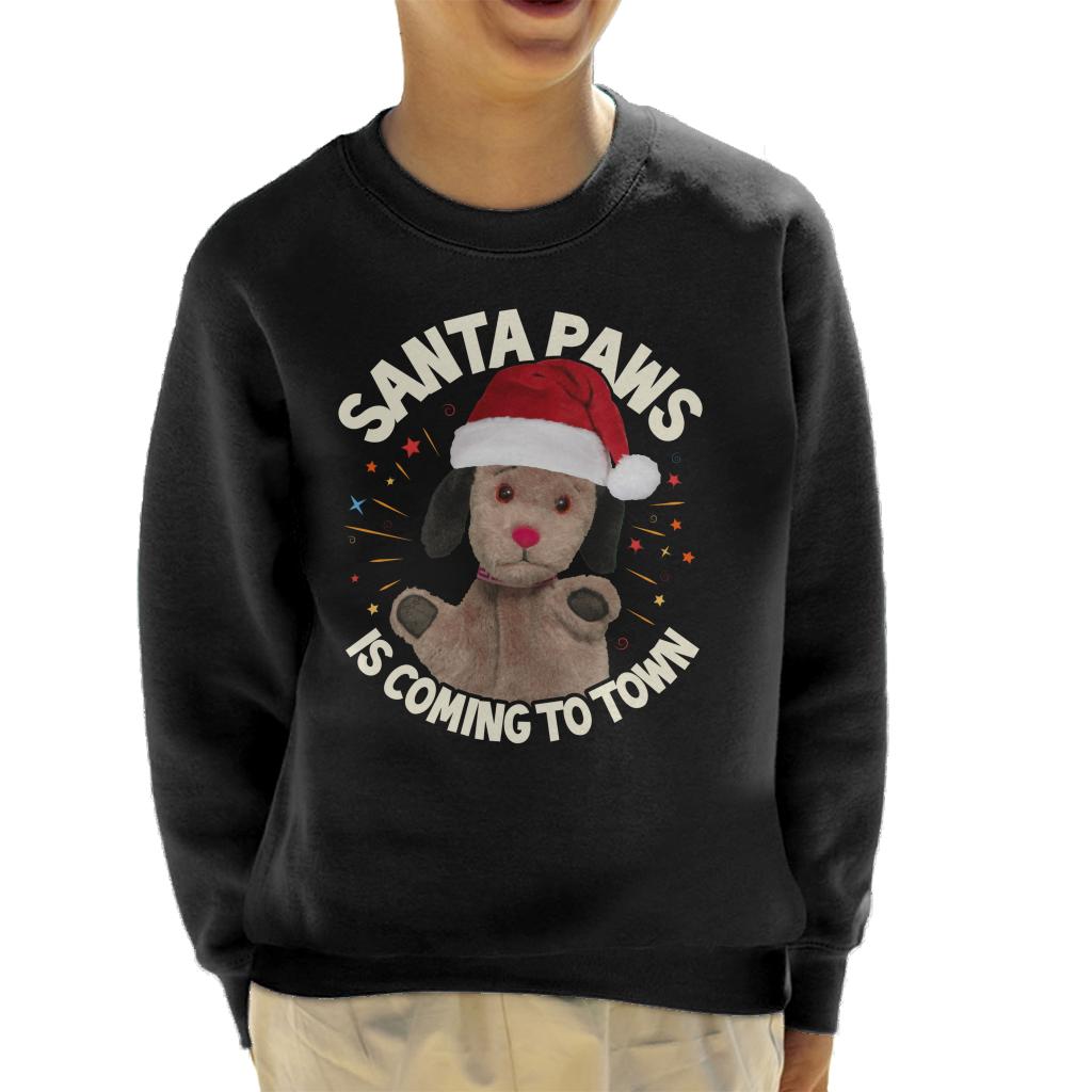 Sooty Christmas Sweep Santa Paws Is Coming To Town Kid's Sweatshirt-Sooty's Shop