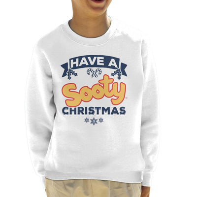 Sooty Christmas Have A Sooty Christmas Blue Banner Design Kid's Sweatshirt-Sooty's Shop