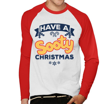 Sooty Christmas Have A Sooty Christmas Blue Banner Design Men's Baseball Long Sleeved T-Shirt-Sooty's Shop