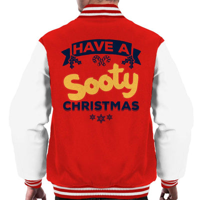 Sooty Christmas Have A Sooty Christmas Blue Banner Design Men's Varsity Jacket-Sooty's Shop