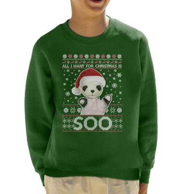 Sooty Christmas Festive Hat All I Want For Christmas Is Soo Kid's Sweatshirt-Sooty's Shop