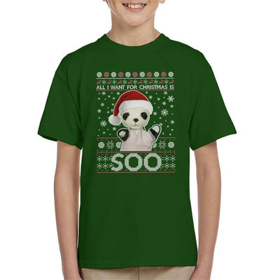 Sooty Christmas Festive Hat All I Want For Christmas Is Soo Kid's T-Shirt-Sooty's Shop