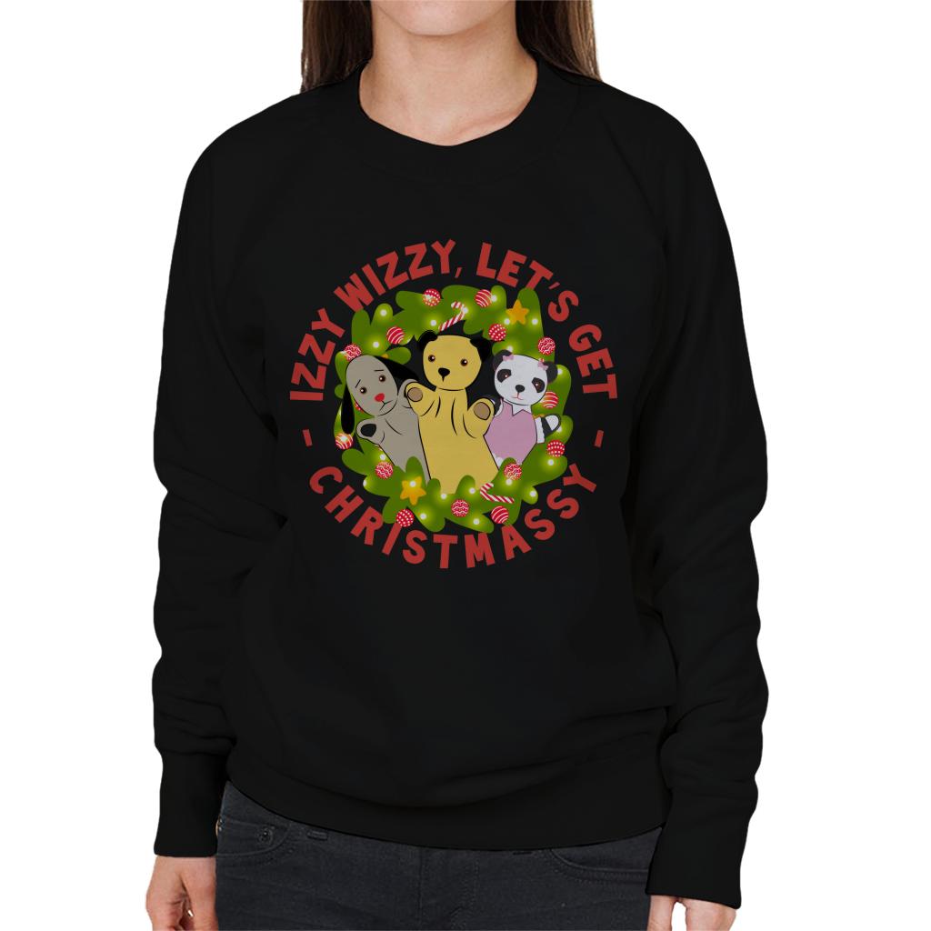Sooty Christmas Illuminated Wreath Izzy Wizzy Lets Get Chrismassy Women's Sweatshirt-Sooty's Shop