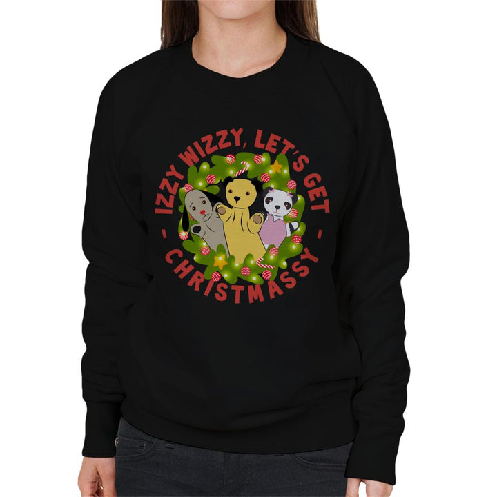 Sooty Christmas Illuminated Wreath Izzy Wizzy Lets Get Chrismassy Women's Sweatshirt-Sooty's Shop