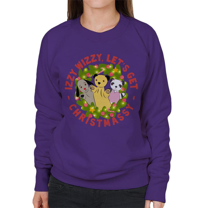 Sooty Christmas Illuminated Wreath Izzy Wizzy Lets Get Chrismassy Women's Sweatshirt-Sooty's Shop