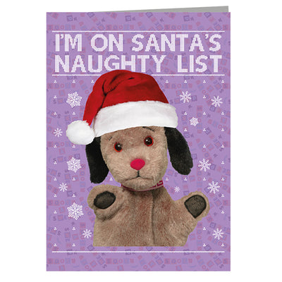 Sooty Christmas Sweep Im On Santas Naughty List Greeting Card-Sooty's Shop