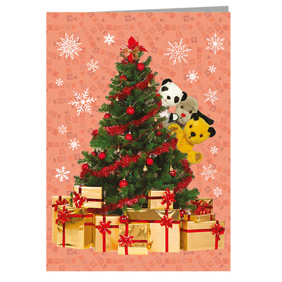 Sooty Christmas Characters Peeking Around Xmas Tree Greeting Card-Sooty's Shop